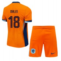 Camiseta Países Bajos Donyell Malen #18 Primera Equipación Replica Eurocopa 2024 para niños mangas cortas (+ Pantalones cortos)